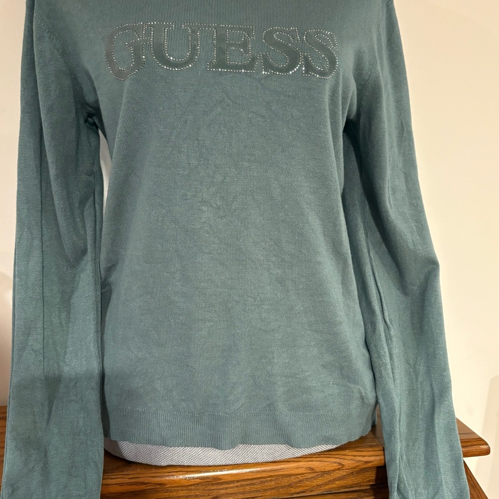 GUESS Women's Green embellished long sleeve Sweater size XL